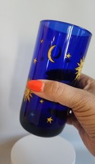 Libbey Celestial Cobalt Blue Sun Moon and Stars Tumbler Glass 16 oz.