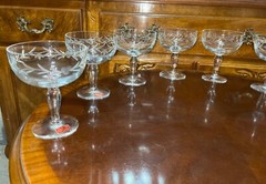 VTG 24 Crystal Glass Set Etched Berry Leaf Wine Goblet Champagne Sherry Portugal
