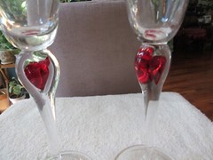 Set of 2 Red Heart Art Glass Stem Ambiance Goblets wine glasses VALENTINES LOVE