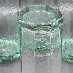 Vintage MCM Textured Green Tint Highball Glasses Set of 4 Hexagon Tumblers 6″