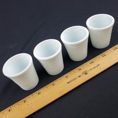 4- Akro Agate White Marblized Swirl Milk Glass Tierd Stacked Ring Child Tumbler
