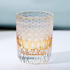 Edo Kiriko Cut Crystal Whiskey Glass Tumbler Drinkware Hand Blown Orange 280ml