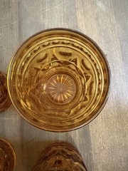 Indiana Glass Colony Park Lane Juice Glasses (4) Amber Gold Starburst MCM Retro
