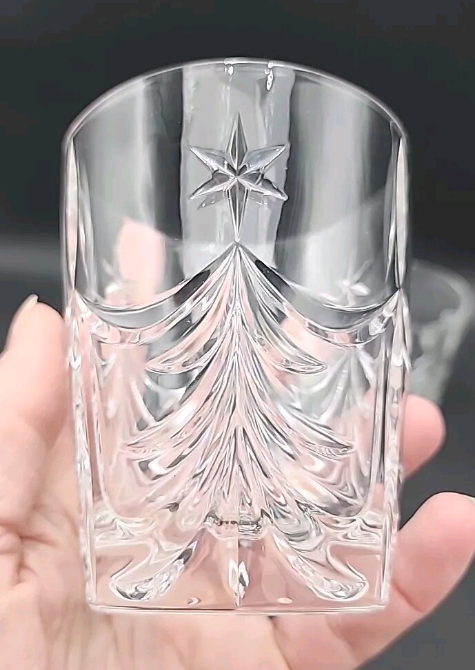 2-Gorham O’TANNENBAUM Christmas Tree 8oz Double Old Fashioned Glass 4 1/8″