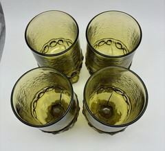4 Tiffin Franciscan Madeira Olive Green Footed Uranium Glass Goblets 5.5 In