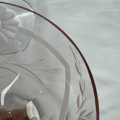 SET OF 6 VTG PINK DEPRESSION GLASS CHAMPAGNE / SHERBET ETCHED OPTIC FANCY STEM