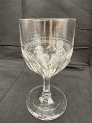 Antique EAPG Dewdrop Band Goblet Clear Pressed Glass c1880 Victorian