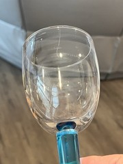4 Vtg Teal Cobalt Blue Thick Stem Clear Bowl Blown Glass Wine Water Goblet Glass
