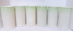 6 Irish Belleek 8 oz Inverted Dot Tumblers Green Gradient Band Around Top