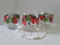 3 Vintage Libbey Glass Strawberry Low Tumbers Juice Glasses