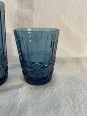 Vintage Mosser Wright Blue Eye Winker Juice Glass 4” & Tumbler Glass 5.5” Set