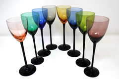 Mid Century Modern Colorful Black Stem EIGHT Cordial Wine Glasses 7.5″H 100ml