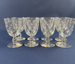 6 Mid-Century Modern clear / etched glass wine or water goblets c.1950s 1960s