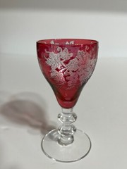 Set of 6 Cordial Glass Bryce Cranberry Ruby Glass 688-1 Etched Grape Design Rare