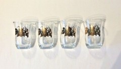 MCM GOLD GRAPES & LEAVES VINTAGE SHOT / CORDIAL GLASSES CLEAR w/GOLD LOT OF 4