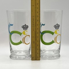 2 Vintage Embossed Monogram C Drinking Glasses Clear Blown Colorful Crown EUC