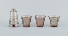 Simon Gate for Orrefors/Sandvik. Three drinking glasses and a sugar shaker