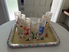 Vintage 1950’s MCM Libbey Frosted Carousel Glasses Set Of 7 Tom Collins Iced Tea