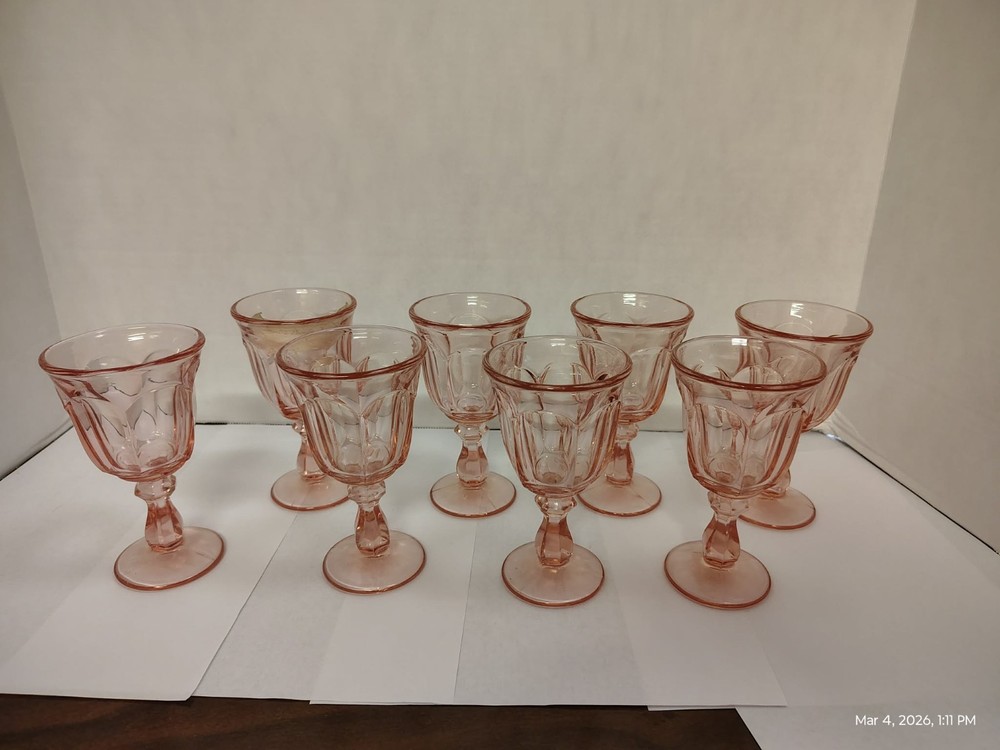 Williamsburg Pink Wine/Water Glass Vintage Antique Stemware 8 Pc