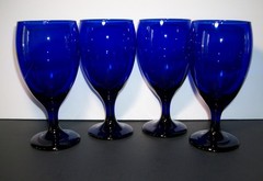 Vtg Libbey Premiere Cobalt Blue Water Wine Tea Goblets Stemware 7″ Tall Set of 4