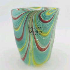 Murano Design Venezia Art Drinking Glass Pinched Pavone Marbled Tumbler Signed