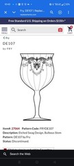 FRY ETCHED DE107 4 WATER GOBLETS 6 1/2″ TALL Etched