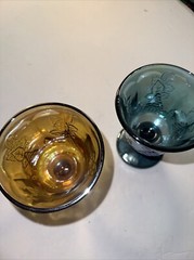 Vintage Indiana Glass Iridescent Blue And Amber Carnival Glass Grape Goblets