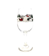 Libbey Winter Scene Glass Wine Vintage Christmas Holiday Winter Houses Tree Snow
