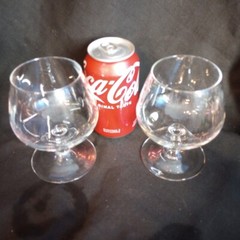 Set Of 2 Brandy Snifters Vintage Clear Glass Bar 5″ Tall EUC