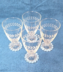 Anchor Hocking Laurel Gray Cut Boopie Footed Juice Glasses Set of 4 Vintage