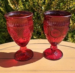 Pioneer Woman Red Pressed Glass Goblets Set of 2 Decorative Drinkware