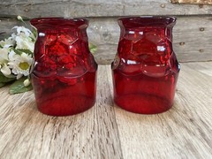 Vintage Ruby Red Drinking Glasses Cups Glassware Unique Design Stackable Tumbler