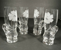 VTG Clear Etched Crystal Floral Cordial/Liqueur Glasses W/ Handle Set of 4