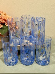 MURANO Alessandro Coppola Glass Hand Made Indented Powder Blue 10oz. Set-6