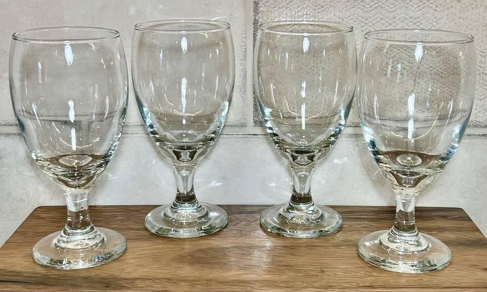 Libbey Teardrop Premier Water Goblets 7″ Set of 4 Clear Stemmed Glass Retro