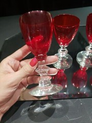 (4) small Wine glasses 4-3/4″, Crystal Morgantown Spanish Red Clear Radiant Ruby