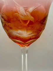 Rare Moser Pattern Hunting Engraved Birds Six Colored Wine Glasses Signed