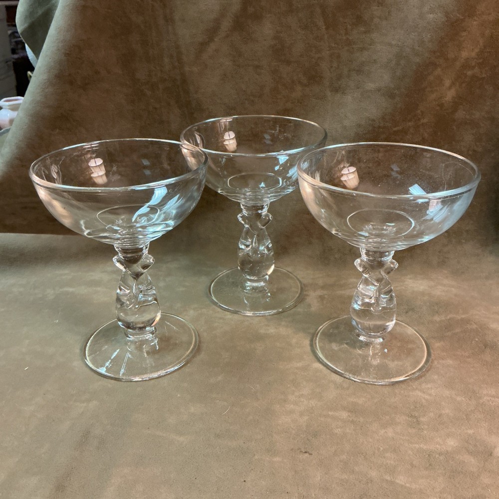 Vintage 1940s high glass heavy pressed lariat pattern tall sherbet/champagne lot