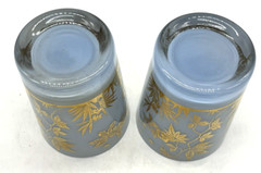 2 Vtg William Meier Double Old Fashioned Glasses Light Blue & Gold MCM Barware