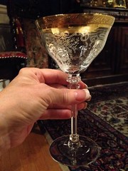 Tiffin Franciscan MELROSE GOLD Champagne Sherbet Crystal Stem Glass – 7.25″ Tall