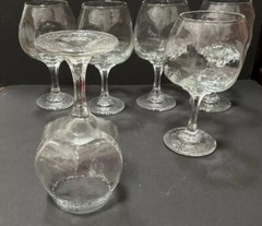 Libbey Chivalry Clear Stemmed 6 Geometric Texture Bowl Wine Glasses Barware 6.5”