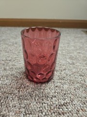 Cranberry Glass Tumbler Thumb Print Inverted Coin Dot Pattern 3.75″ Tall