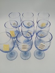 RARE 9 – 1960 Libbey Misty Blue Swirl Sapphire Design Wine Glass Goblets | 7 1/8