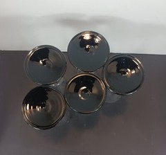 Vintage Luminarc France Domino Black Stemmed Clear Champagne Glass Flutes Set 5