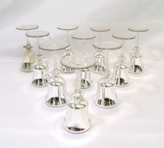 Antique Vintage Mercury Glass Silver Nitrate Cordial Set of 10 Mirror Stemware