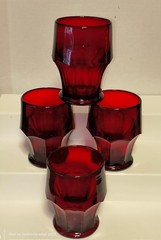 4 VTG GEORGIAN RUBY RED ANCHOR HOCKING HONEYCOMB TUMBLERS 5″