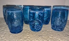 FENTON Vintage Cobalt Blue Daisy And Fern Opalescent Juice Glasses Set Of 6