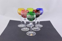 STUNNING SET OF 6 NACHTMANN CUT TO CLEAR MULTICOLOR CRYSTAL CORDIALS GLASSES