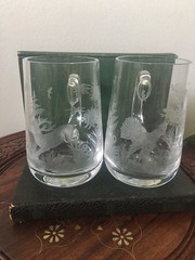 2 Stag & Grouse Etched Crystal Mugs, Queen Anne Wildlife Series?