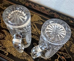 2 Large 7″ Bohemian Crystal Cut Clear Glass Mug Pair Vase Handles 1.75 Lbs Each!